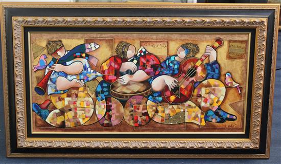 Dorit Levi (1952-) Ethnic Music Players, 19 x 40.5in